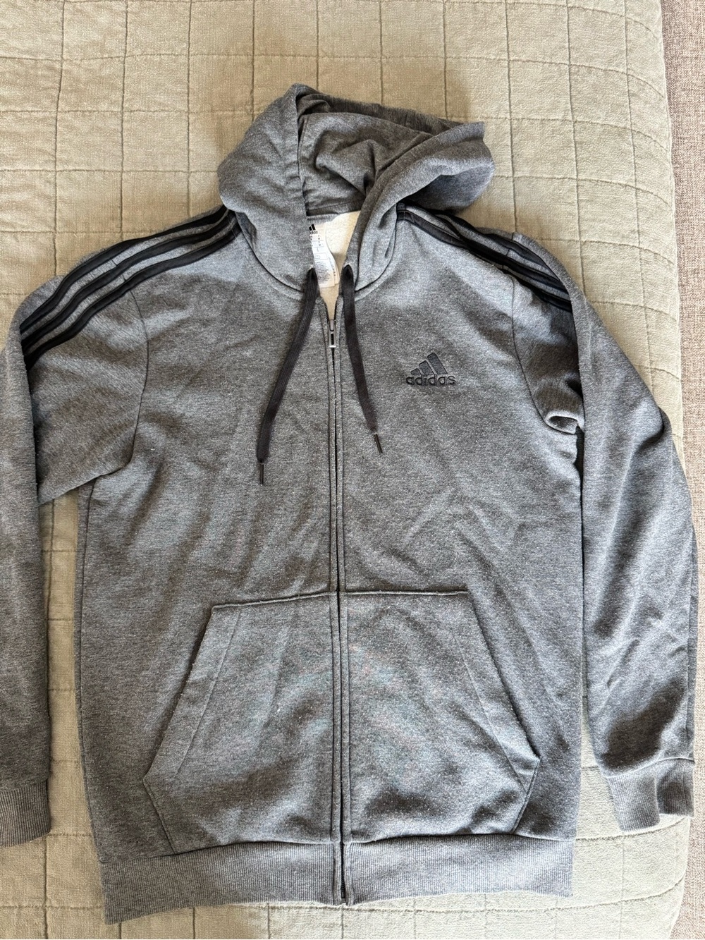 adidas Men's Grey Zip-Up Performance Hoodie with Three Stripes